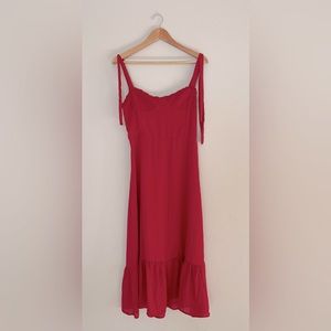o.p.t. Red midi length fitted sleeveless dress
